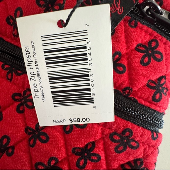 Vera Bradley Triple Zip Hipster Red/Black Mini Concerto Crossbody Bag NWT - Picture 4 of 5